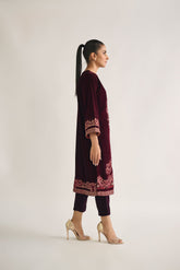 DA-1683 MAROON EMBROIDERED KURTA